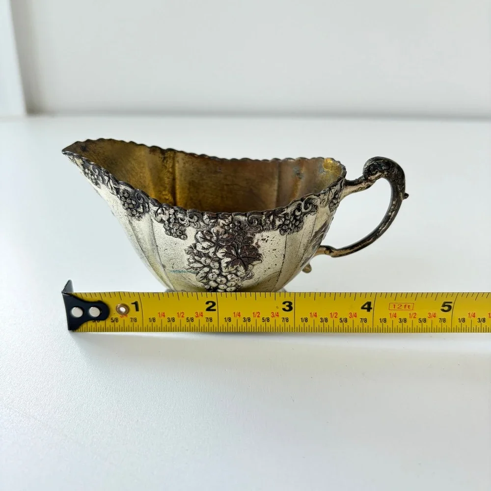 Vintage Silver Plated Creamer and Sugar Bowl Set Grape Motif Made in Japan